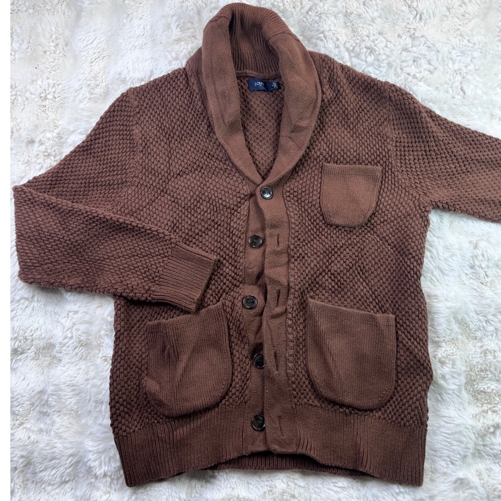 J.Crew Mens Brown Shawl Collar Cardigan Sweater Size M Textured Knit A30